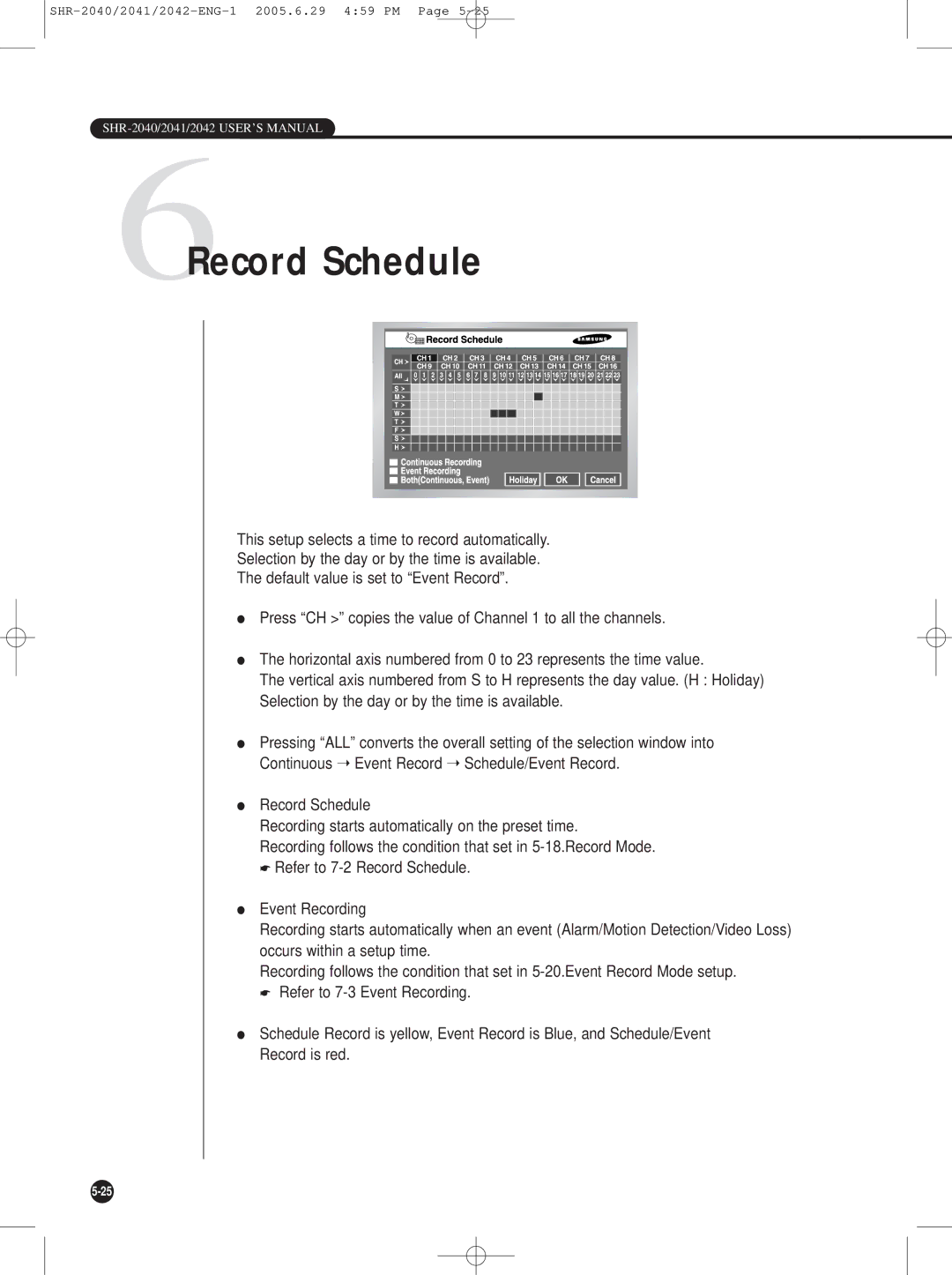 Samsung SHR-2041, SHR-2042, SHR-2040 user manual 6Record Schedule 