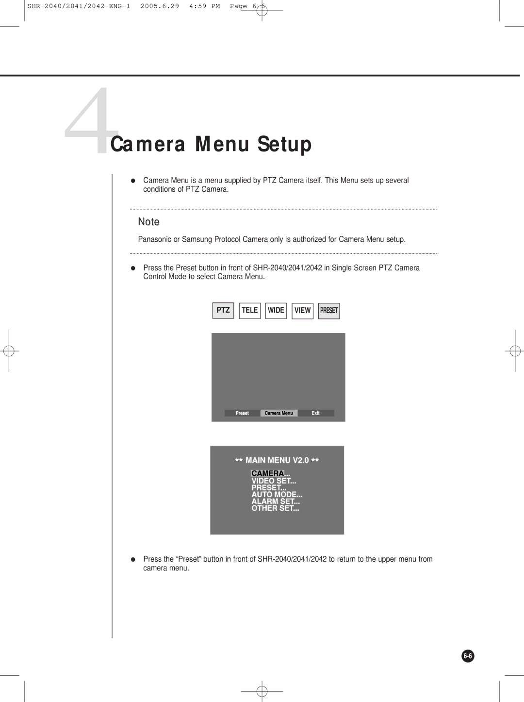 Samsung SHR-2041, SHR-2042, SHR-2040 user manual 4Camera Menu Setup 