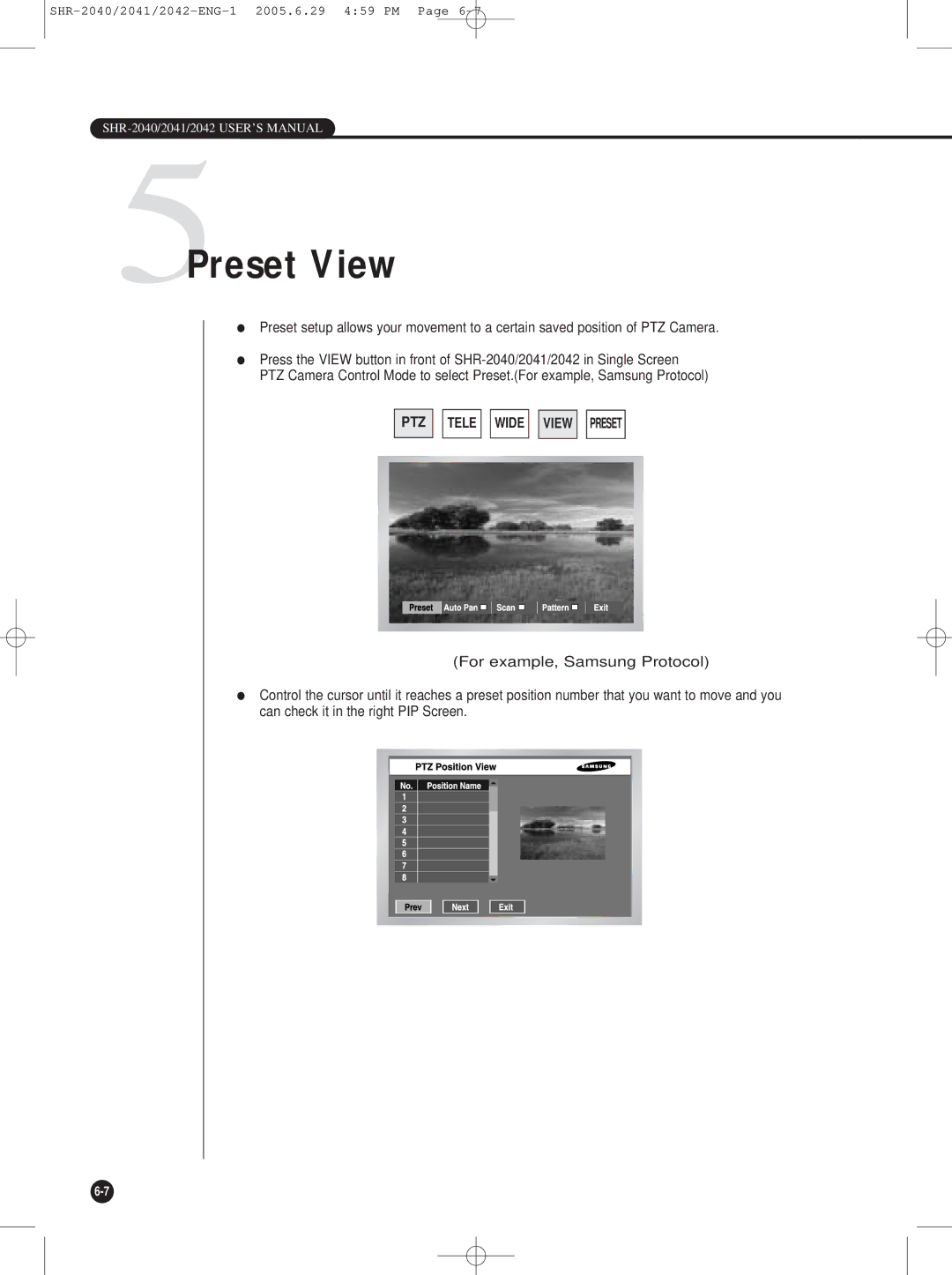 Samsung SHR-2040, SHR-2042, SHR-2041 user manual 5Preset View 