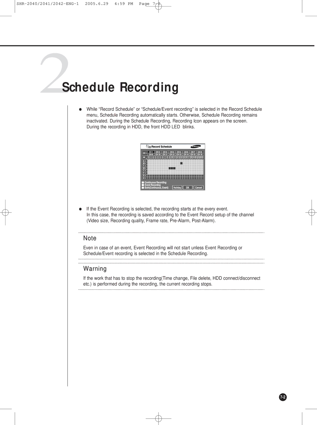 Samsung SHR-2041, SHR-2042, SHR-2040 user manual 2Schedule Recording 