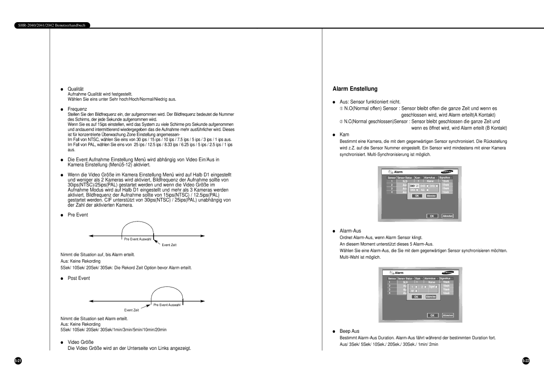 Samsung SHR-2042P manual Alarm Enstellung 