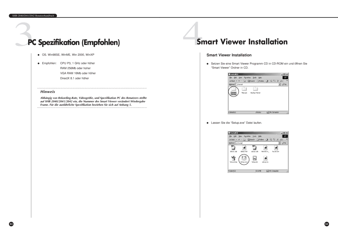 Samsung SHR-2042P manual 3PC Spezifikation Empfohlen, 4Smart Viewer Installation 