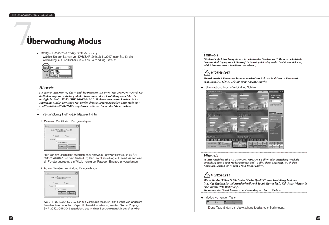 Samsung SHR-2042P 7Überwachung Modus, Passwort Zertifikation Fehlgeschlagen, Admin Benutzer Verbindung Fehlgeschlagen 