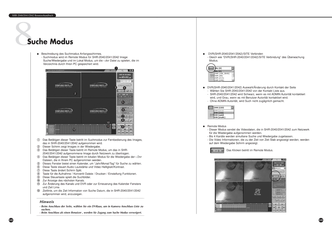 Samsung SHR-2042P manual 8Suche Modus 