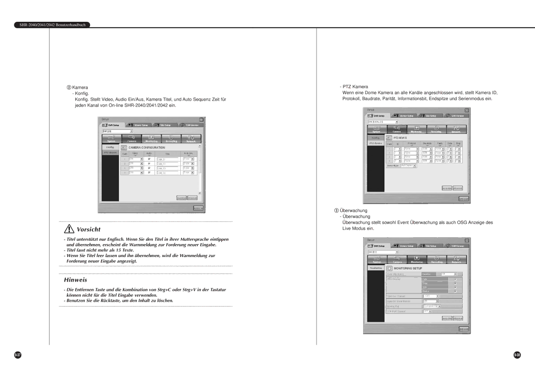 Samsung SHR-2042P manual PTZ Kamera 