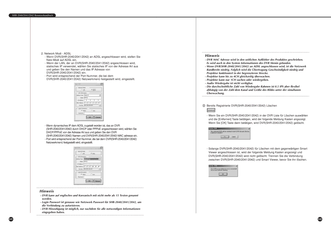 Samsung SHR-2042P manual @ Bereits Registrierte DVRSHR-2040/2041/2042 Löschen 