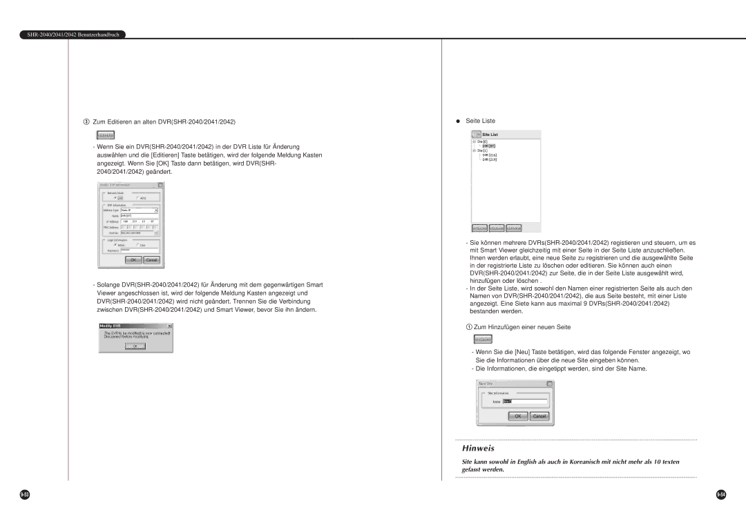 Samsung SHR-2042P manual Hinweis 