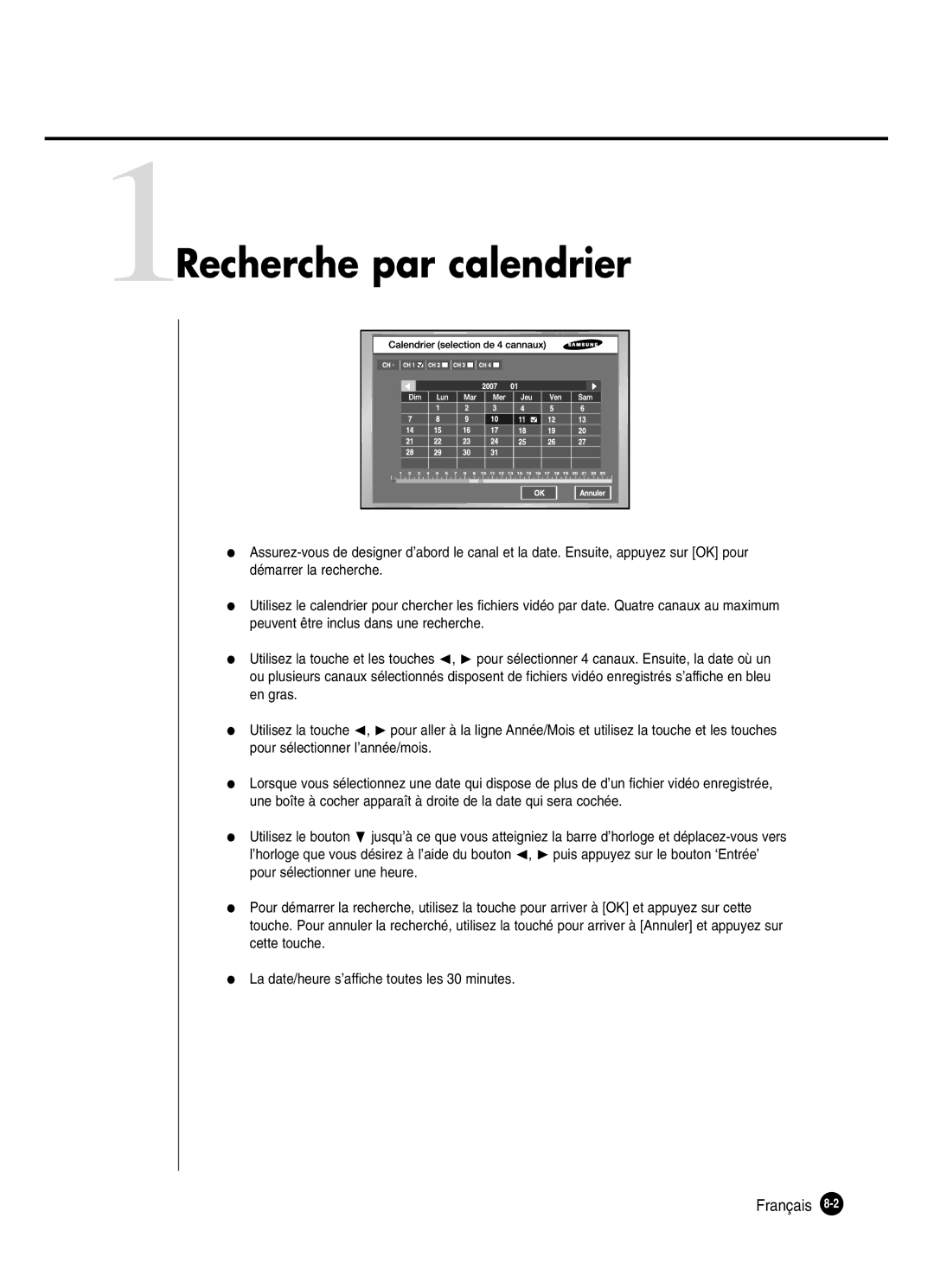 Samsung SHR-2042P250, SHR-2040P250 manual 1Recherche par calendrier, Français 