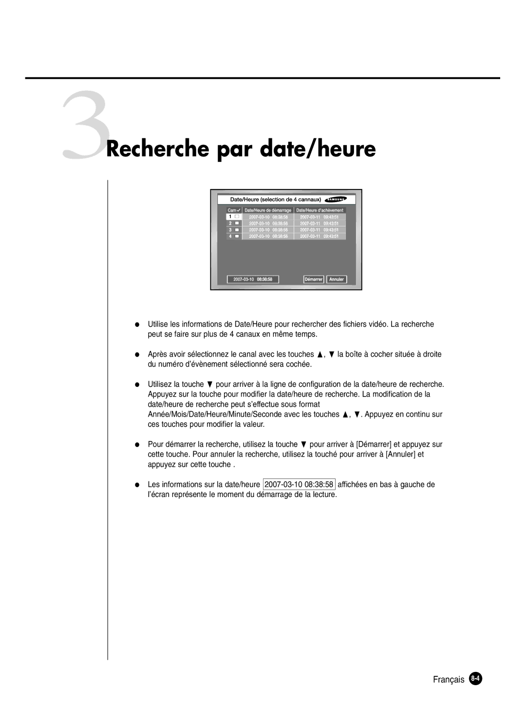 Samsung SHR-2040P250, SHR-2042P250 manual 3Recherche par date/heure 