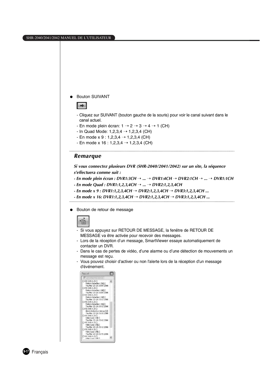 Samsung SHR-2042P250, SHR-2040P250 manual 17Français 