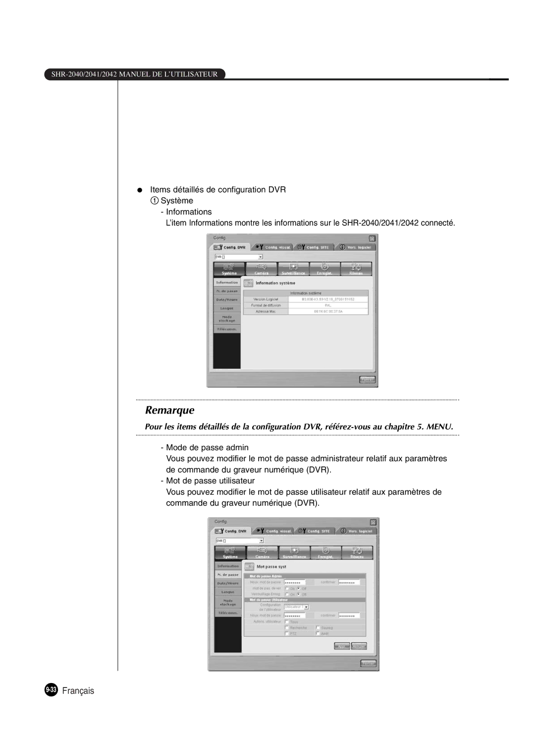 Samsung SHR-2042P250, SHR-2040P250 manual 33Français 