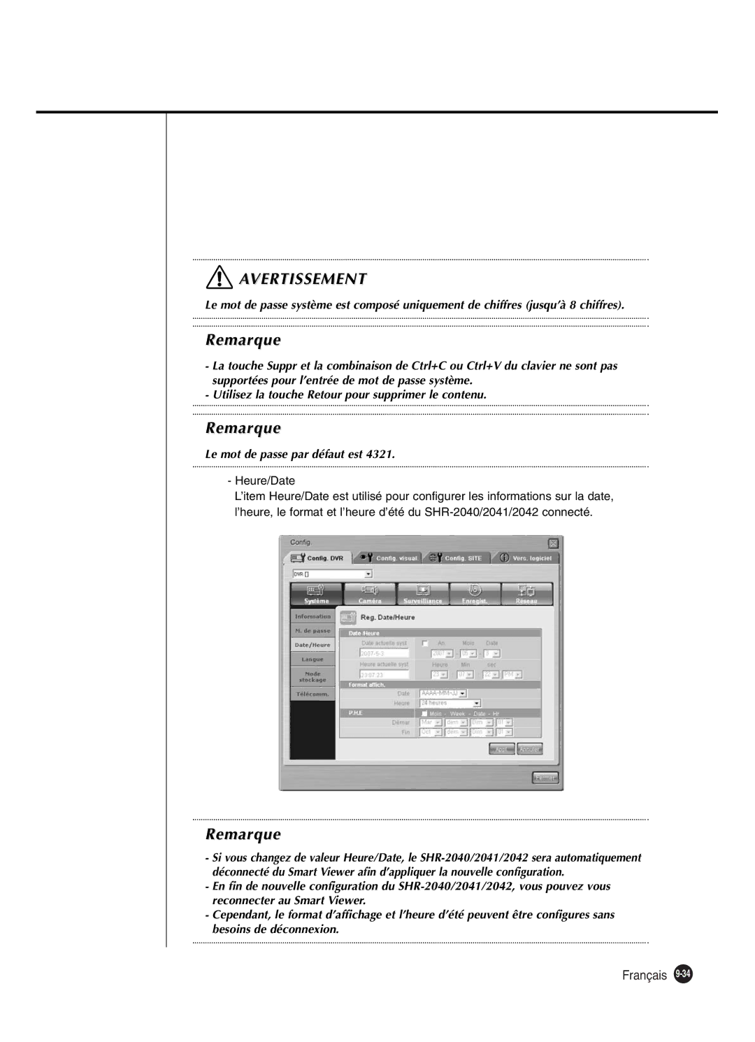 Samsung SHR-2042P250, SHR-2040P250 manual Le mot de passe par défaut est 