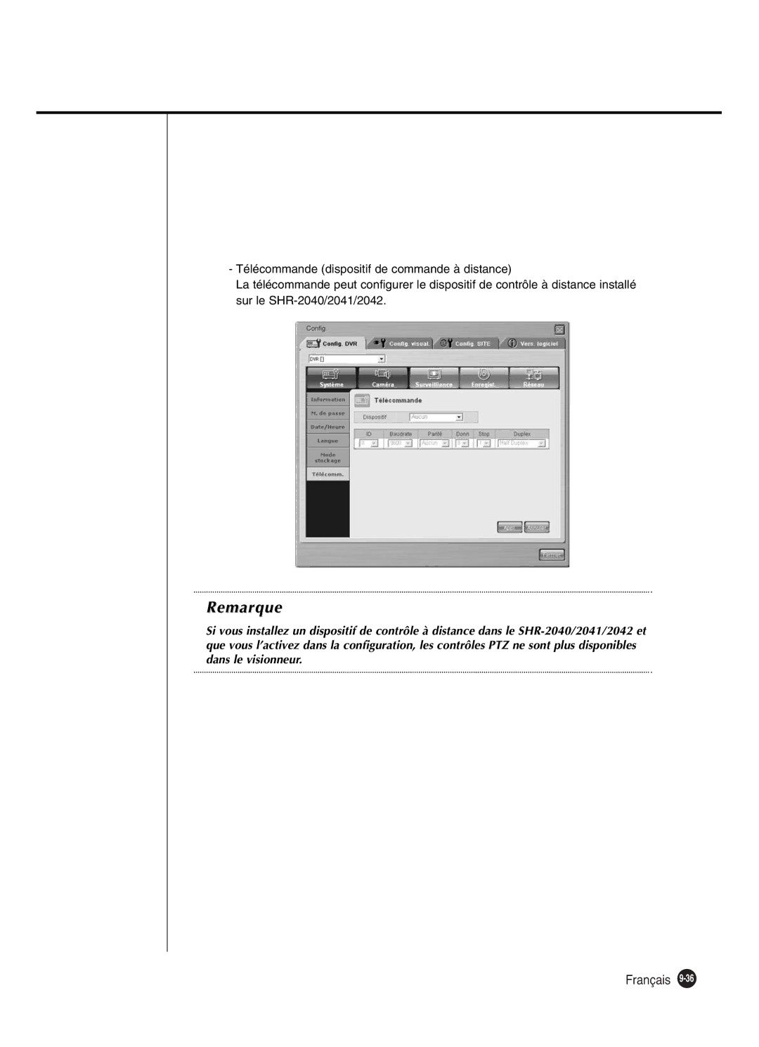 Samsung SHR-2040P250, SHR-2042P250 manual Remarque 