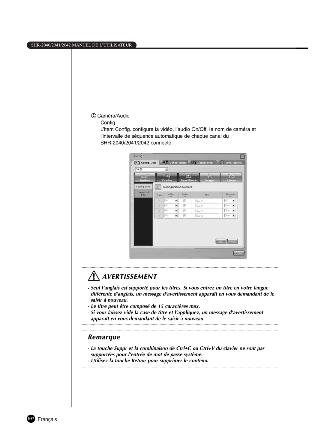 Samsung SHR-2042P250, SHR-2040P250 manual 37Français 