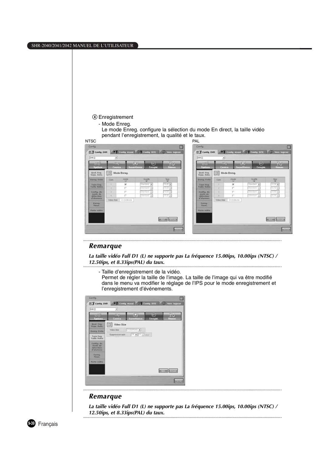 Samsung SHR-2042P250, SHR-2040P250 manual 39Français 