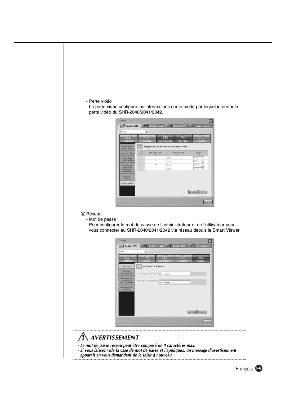 Samsung SHR-2042P250, SHR-2040P250 manual Avertissement 