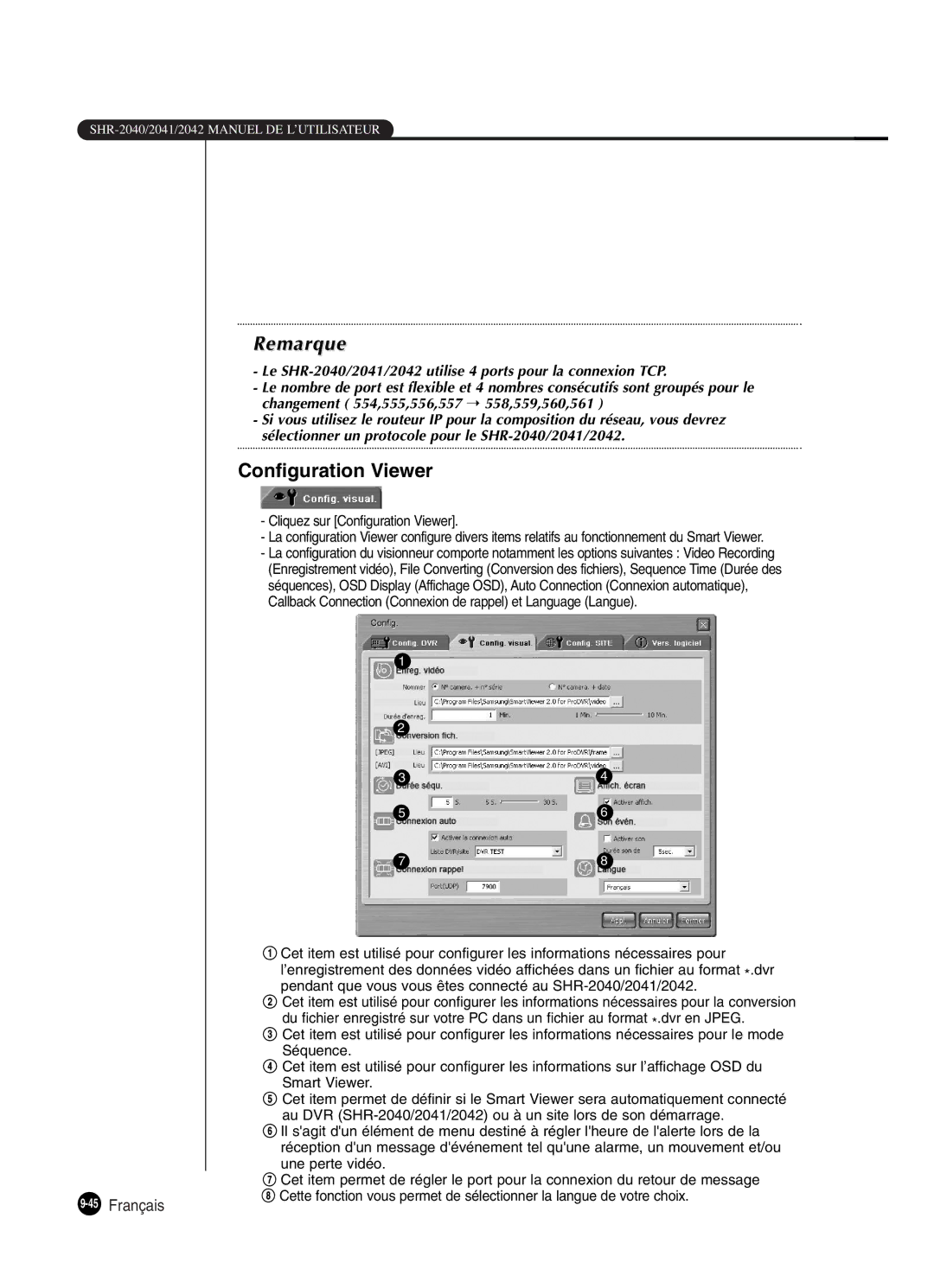 Samsung SHR-2042P250, SHR-2040P250 manual Configuration Viewer, 45Français 