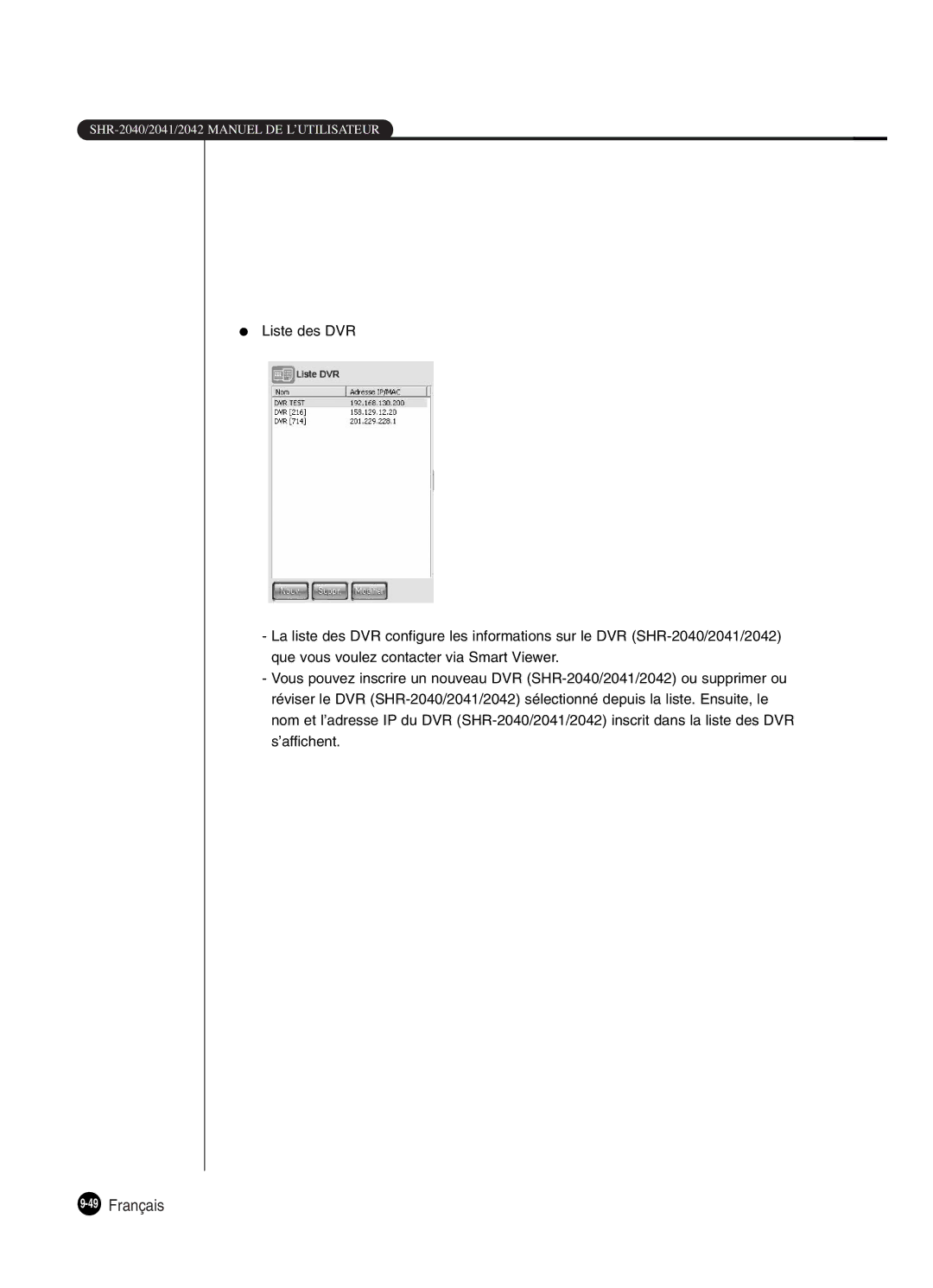 Samsung SHR-2042P250, SHR-2040P250 manual 49Français 