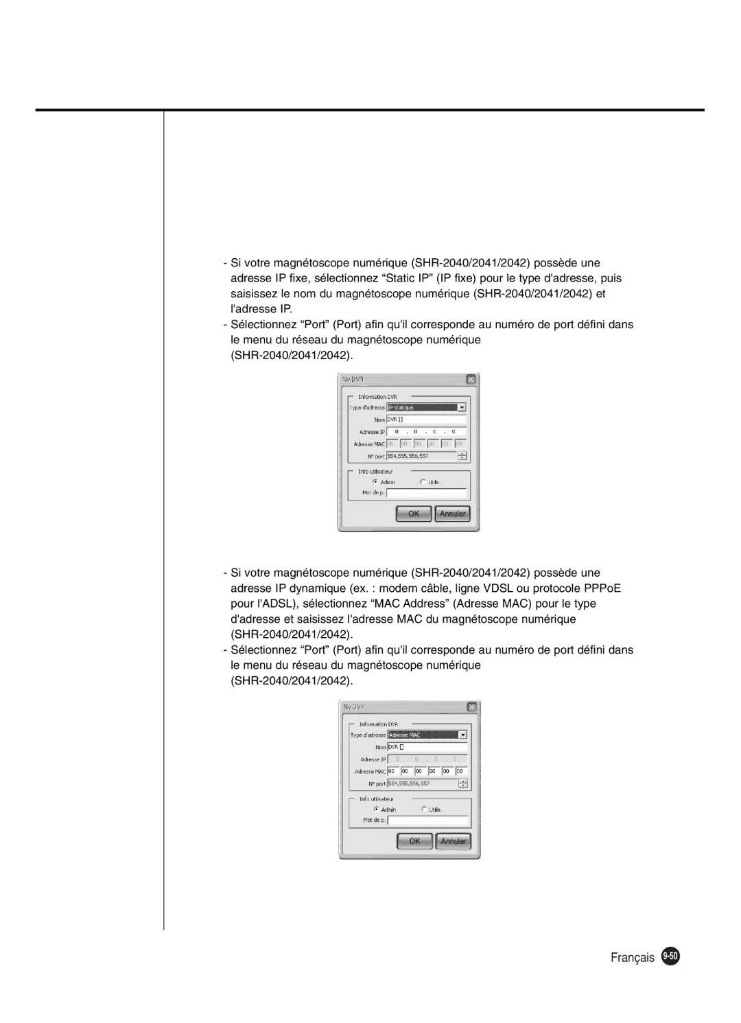 Samsung SHR-2042P250, SHR-2040P250 manual Français 