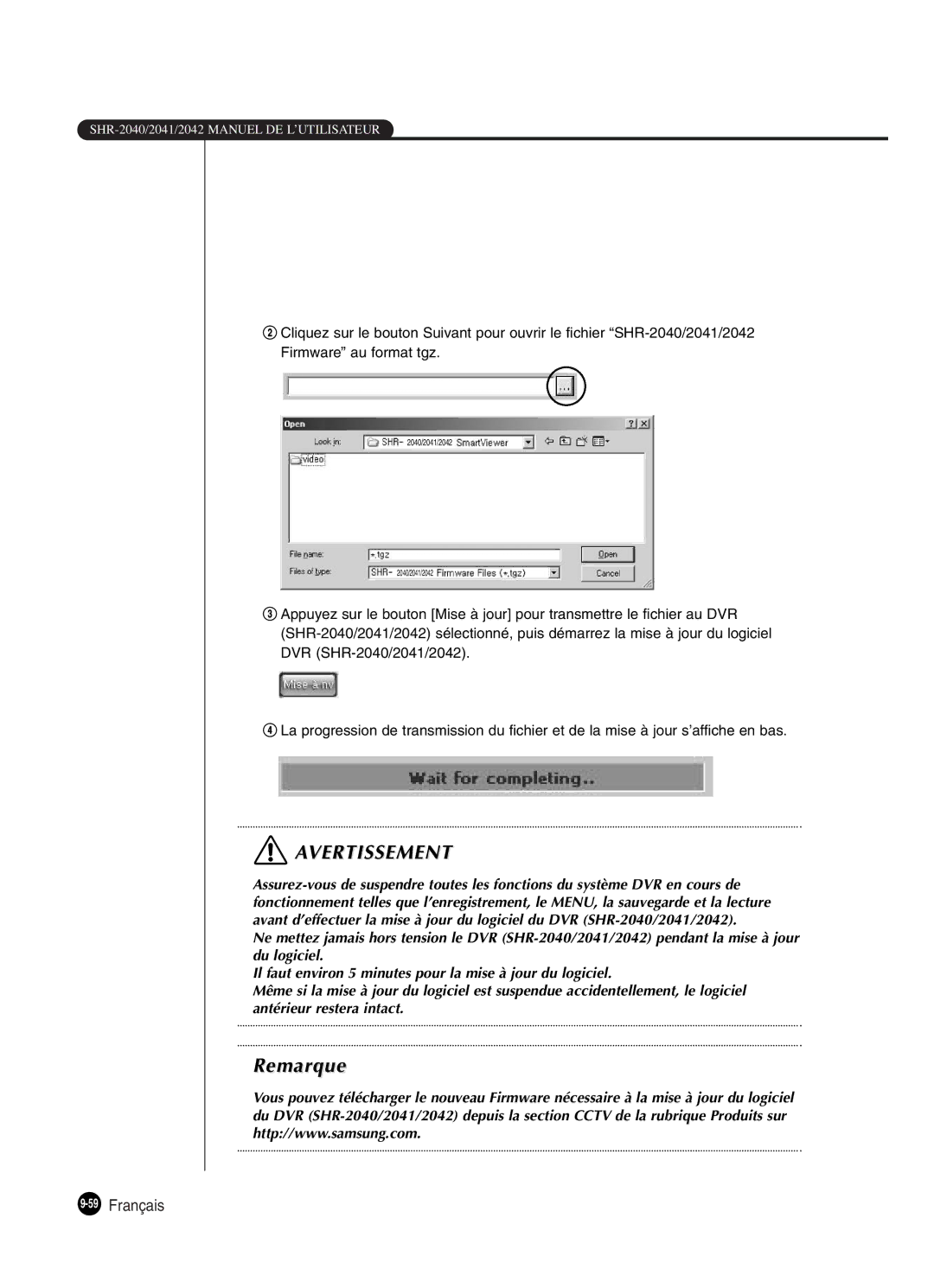 Samsung SHR-2042P250, SHR-2040P250 manual 59Français 