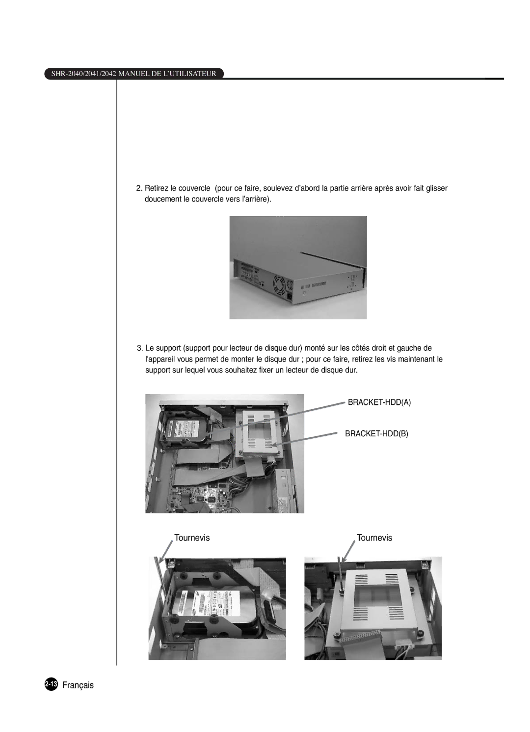 Samsung SHR-2042P250, SHR-2040P250 manual Tournevis, 13Français 