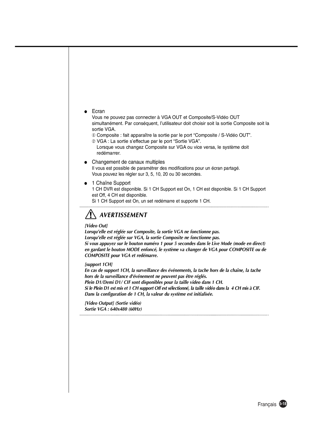 Samsung SHR-2042P250, SHR-2040P250 manual Ecran, Changement de canaux multiples, Chaîne Support 