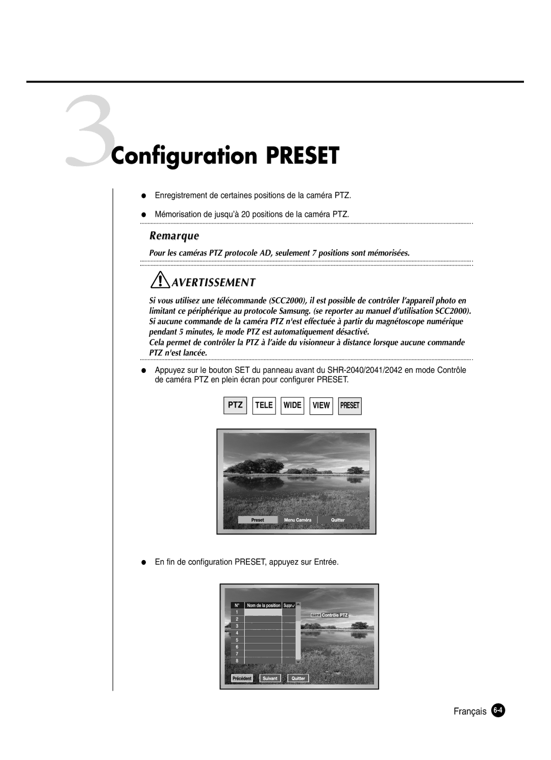 Samsung SHR-2042P250, SHR-2040P250 manual 3Configuration Preset 