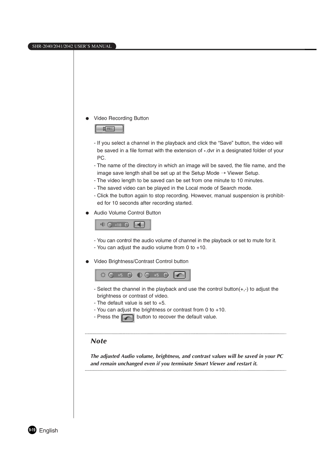 Samsung SHR-2042P250, SHR-2040P250 manual 19English 