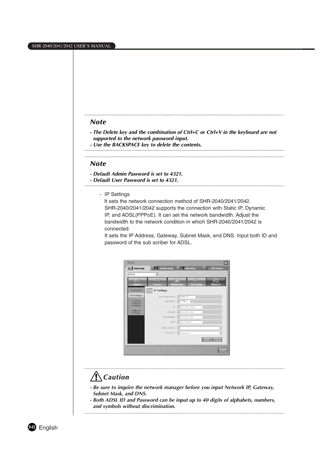 Samsung SHR-2042P250, SHR-2040P250 manual 43English 