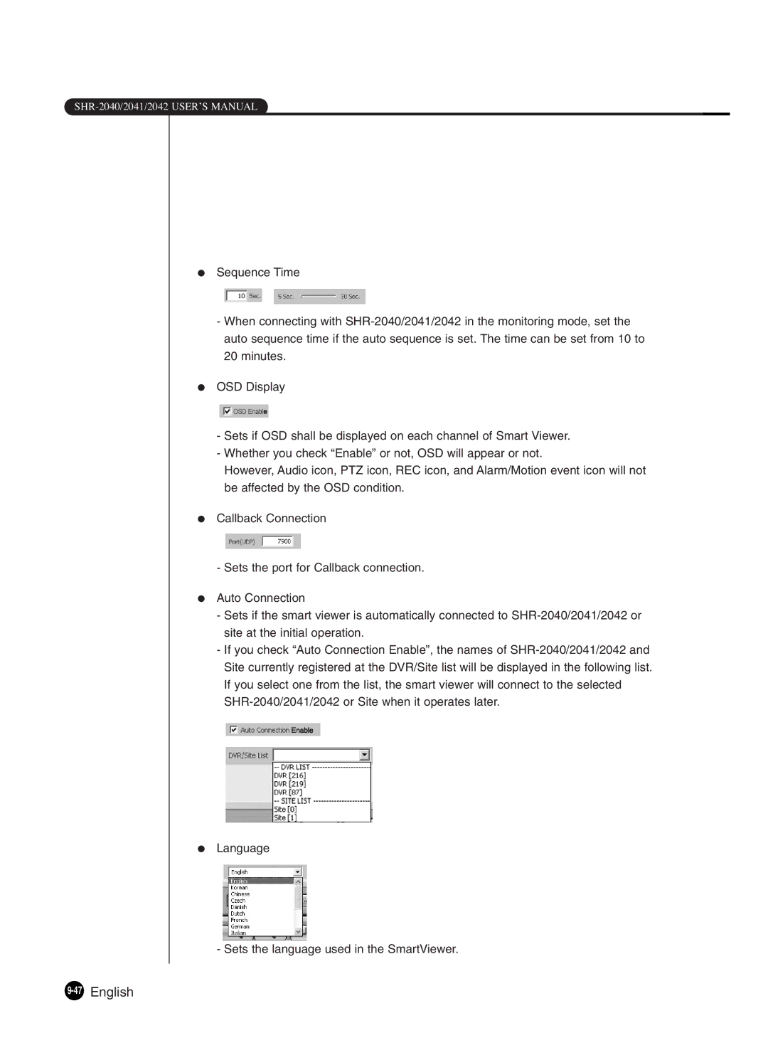 Samsung SHR-2042P250, SHR-2040P250 manual 47English 