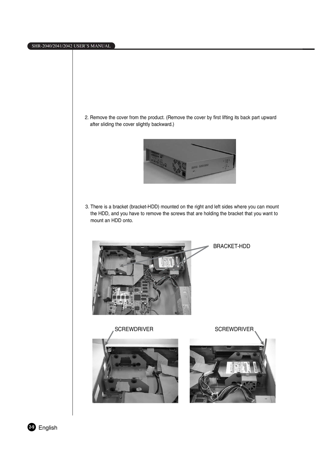 Samsung SHR-2042P250, SHR-2040P250 manual BRACKET-HDD Screwdriverscrewdriver, 9English 