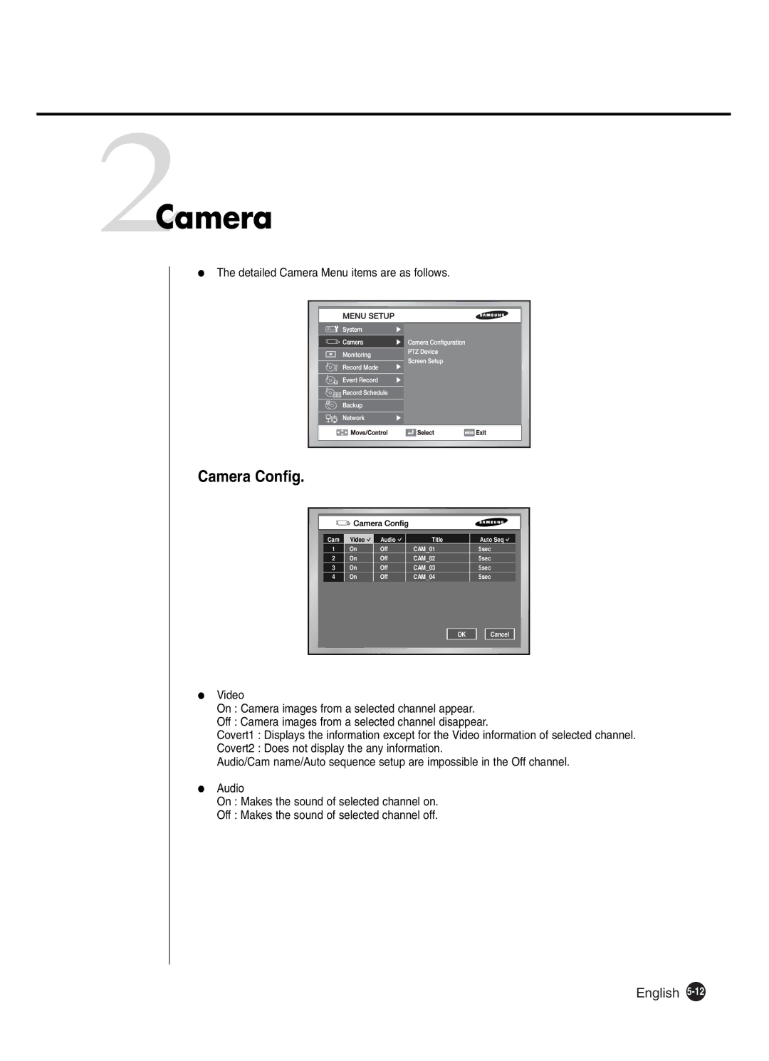 Samsung SHR-2040P250, SHR-2042P250 manual 2Camera, Camera Config 