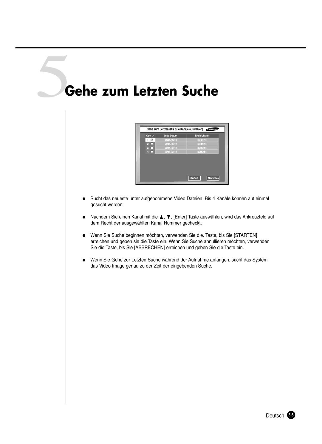 Samsung SHR-2042P250, SHR-2040P250 manual 5Gehe zum Letzten Suche 