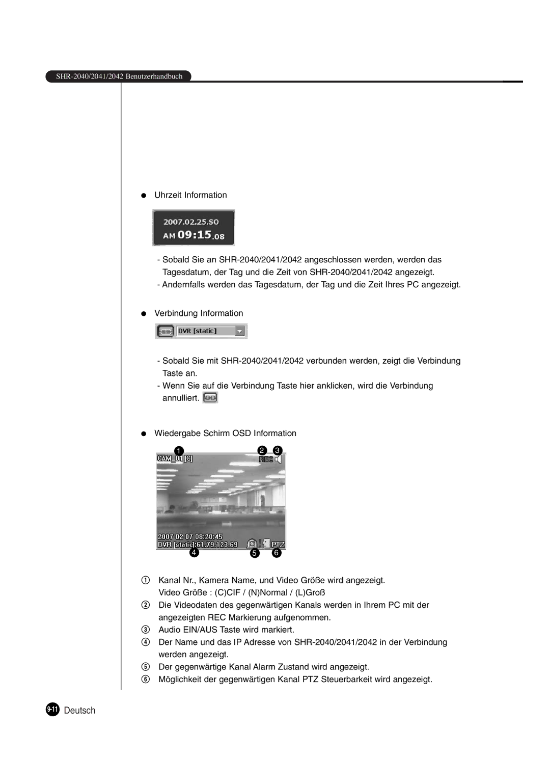 Samsung SHR-2042P250, SHR-2040P250 manual 11Deutsch, Uhrzeit Information 