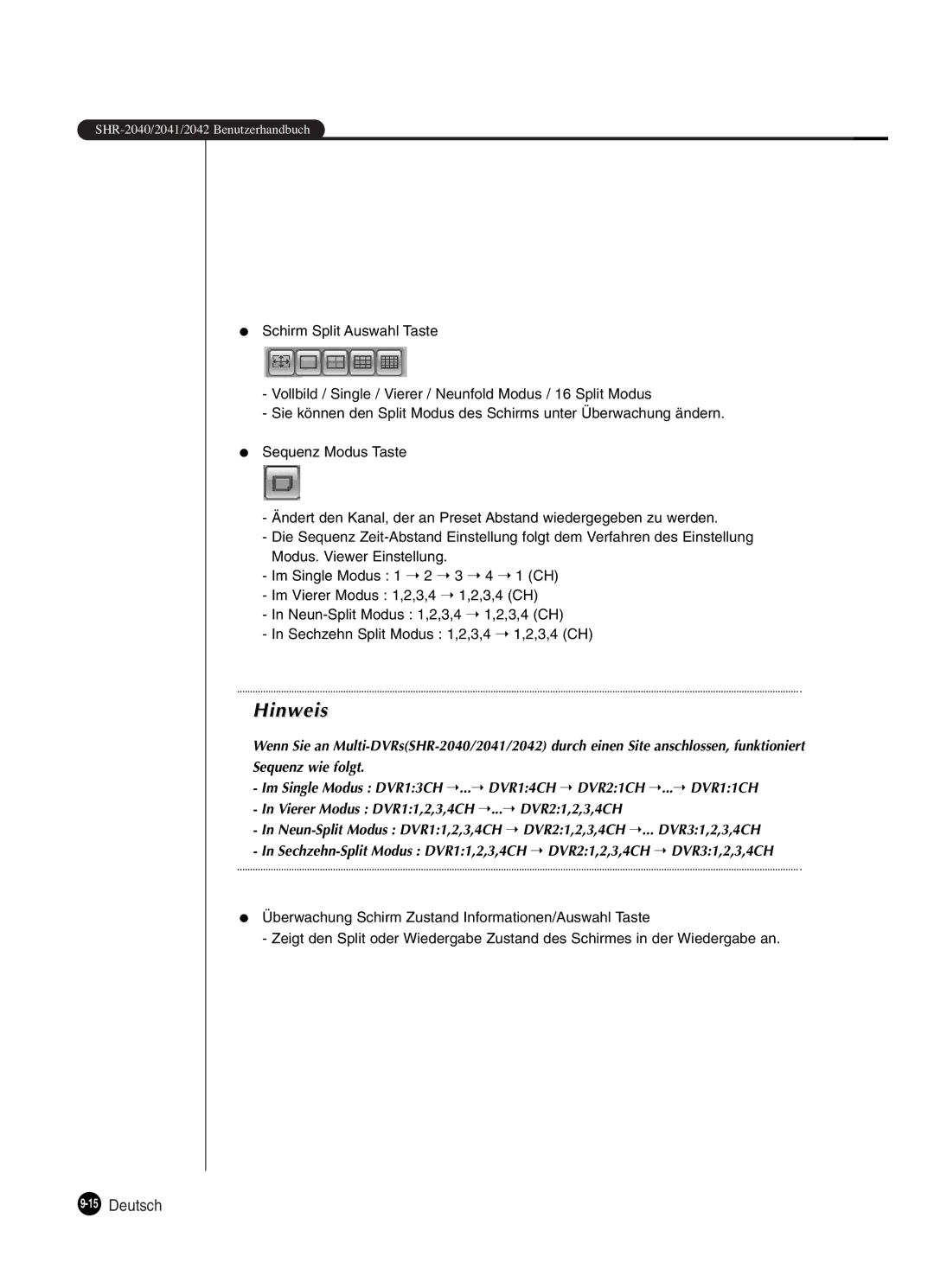 Samsung SHR-2042P250, SHR-2040P250 manual 15Deutsch 