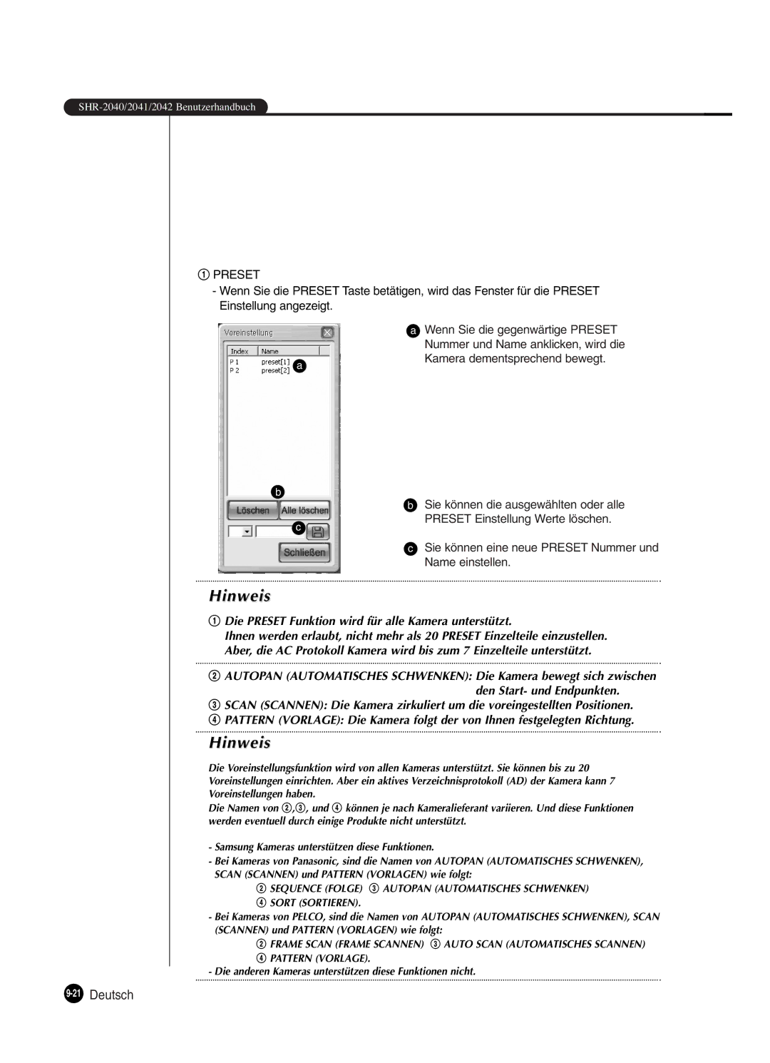 Samsung SHR-2042P250, SHR-2040P250 manual Sie können eine neue Preset Nummer und Name einstellen 