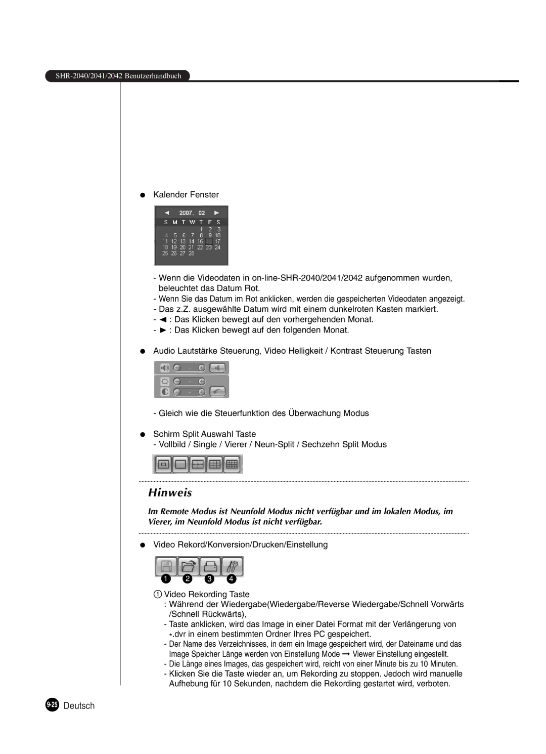 Samsung SHR-2042P250, SHR-2040P250 manual 25Deutsch 