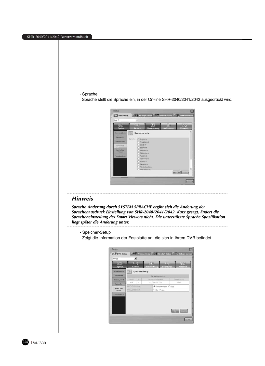 Samsung SHR-2042P250, SHR-2040P250 manual 35Deutsch 