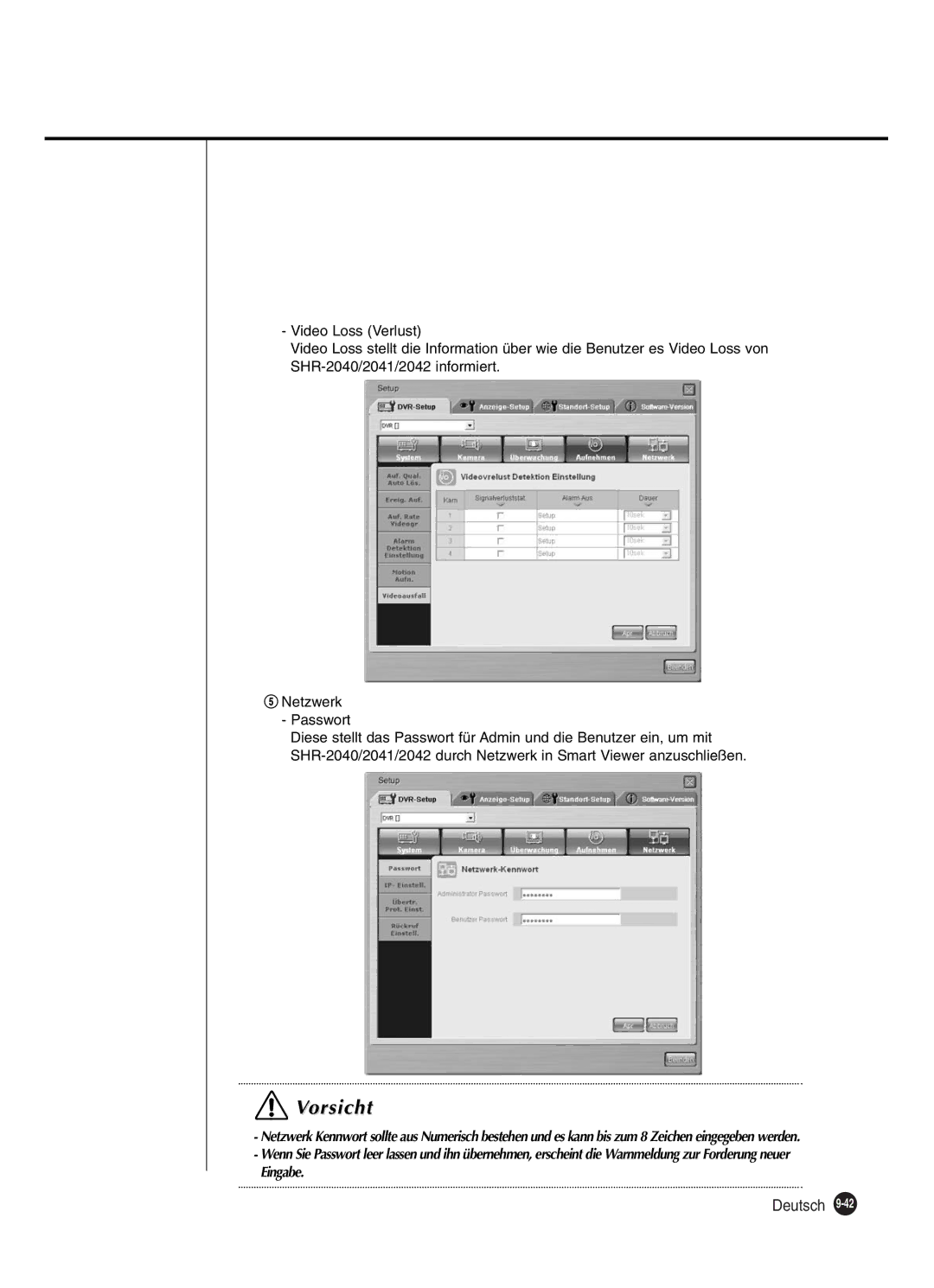 Samsung SHR-2042P250, SHR-2040P250 manual Vorsicht 