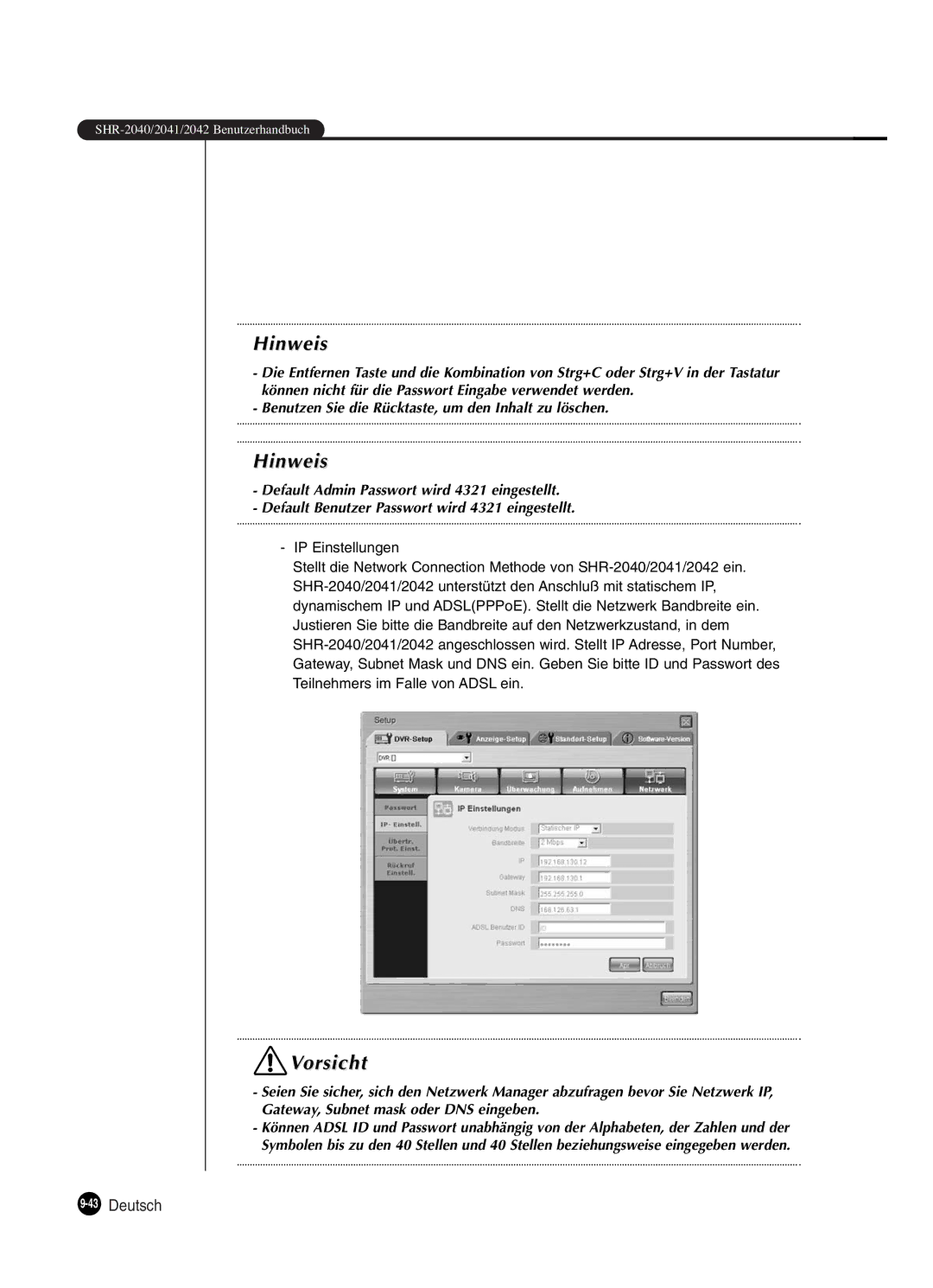 Samsung SHR-2042P250, SHR-2040P250 manual 43Deutsch 