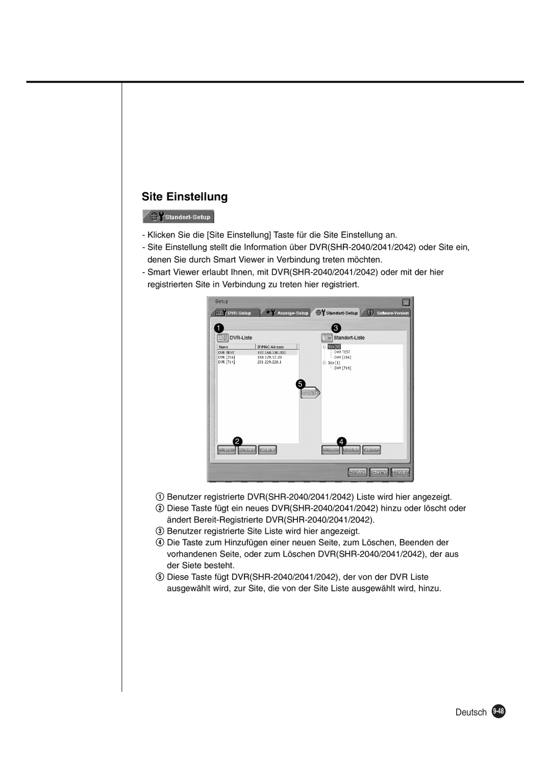 Samsung SHR-2040P250, SHR-2042P250 manual Site Einstellung 