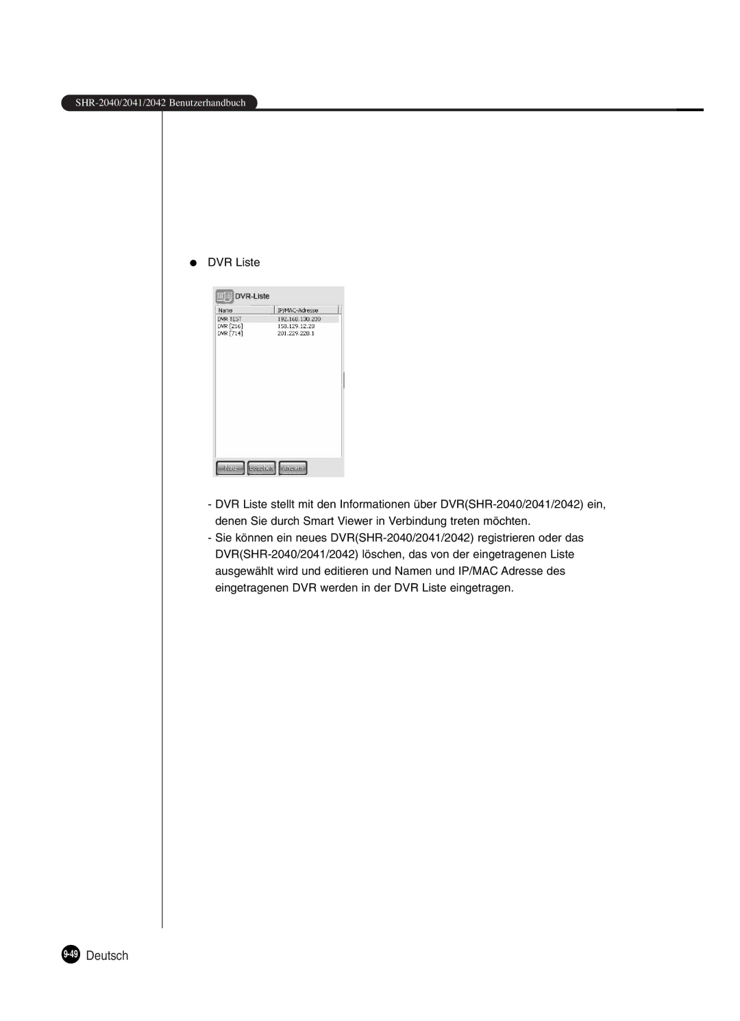 Samsung SHR-2042P250, SHR-2040P250 manual 49Deutsch 