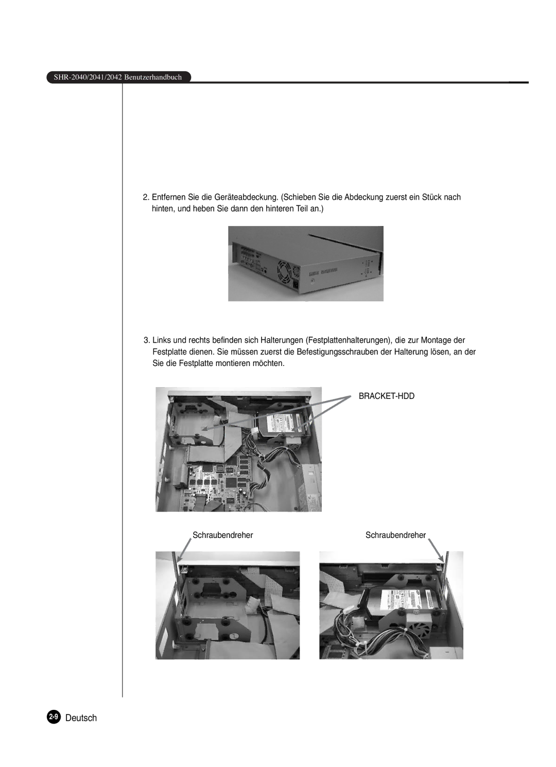 Samsung SHR-2042P250, SHR-2040P250 manual 9Deutsch 