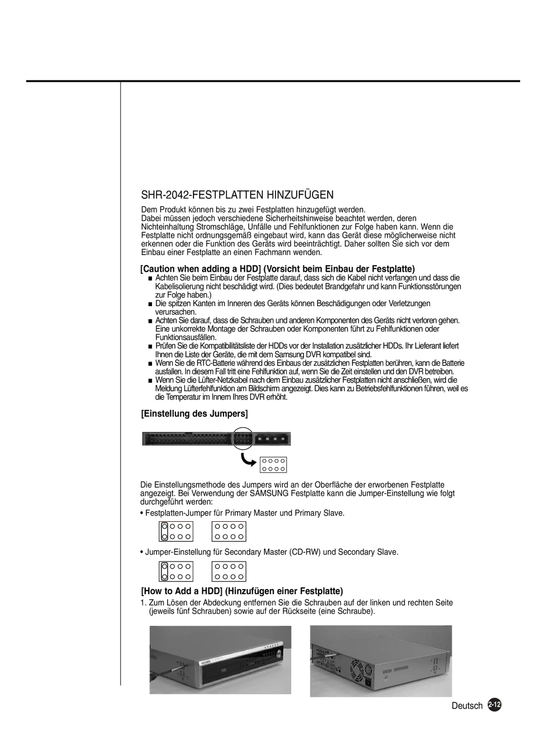 Samsung SHR-2040P250, SHR-2042P250 manual SHR-2042-FESTPLATTEN Hinzufügen 