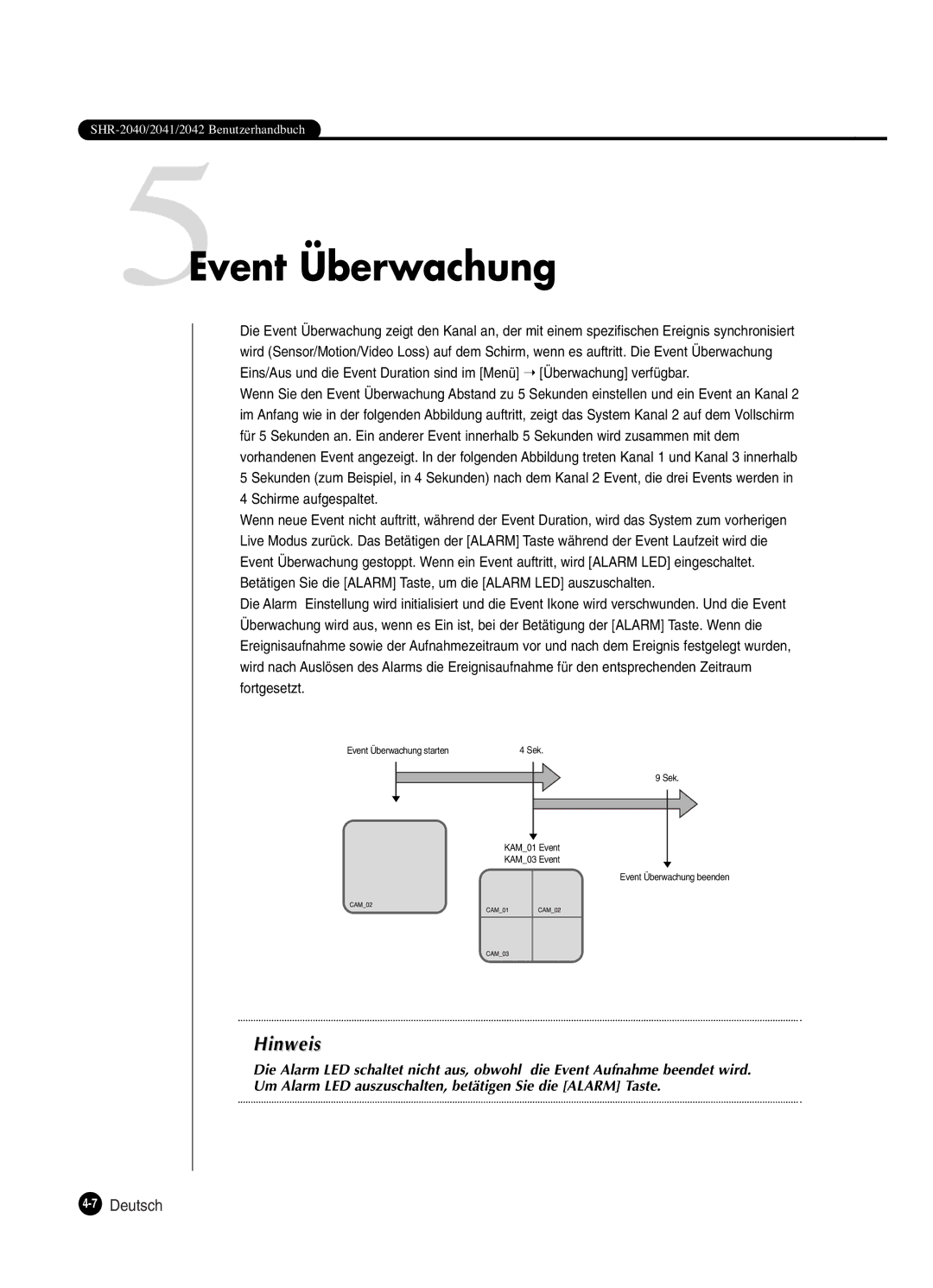 Samsung SHR-2042P250, SHR-2040P250 manual 5Event Überwachung, 7Deutsch 