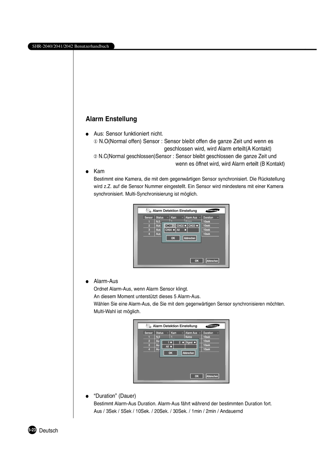 Samsung SHR-2042P250, SHR-2040P250 manual Alarm Enstellung 