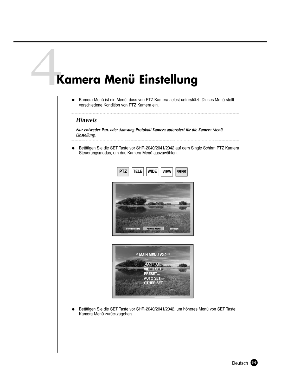 Samsung SHR-2040P250, SHR-2042P250 manual 4Kamera Menü Einstellung 