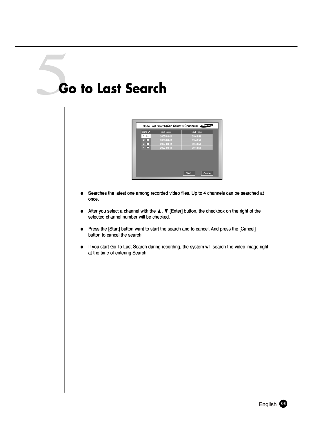 Samsung SHR-2042P250, SHR-2040P250 manual 5Go to Last Search, English 