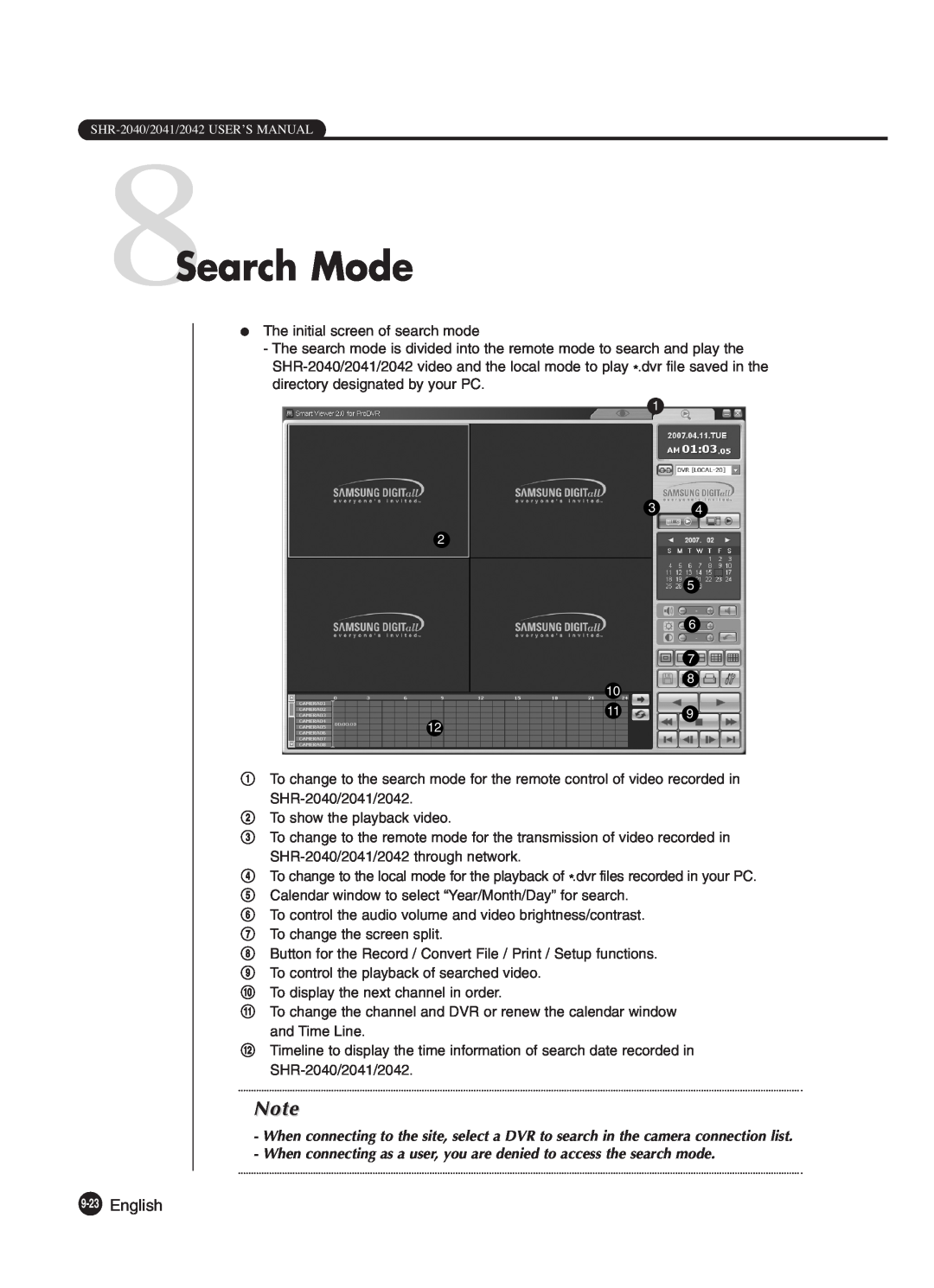 Samsung SHR-2042P250, SHR-2040P250 manual 8Search Mode, English 