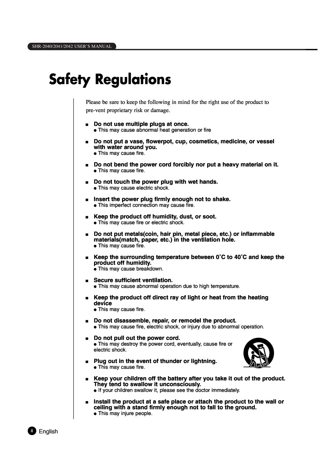 Samsung SHR-2042P250, SHR-2040P250 manual Safety Regulations, ii English 